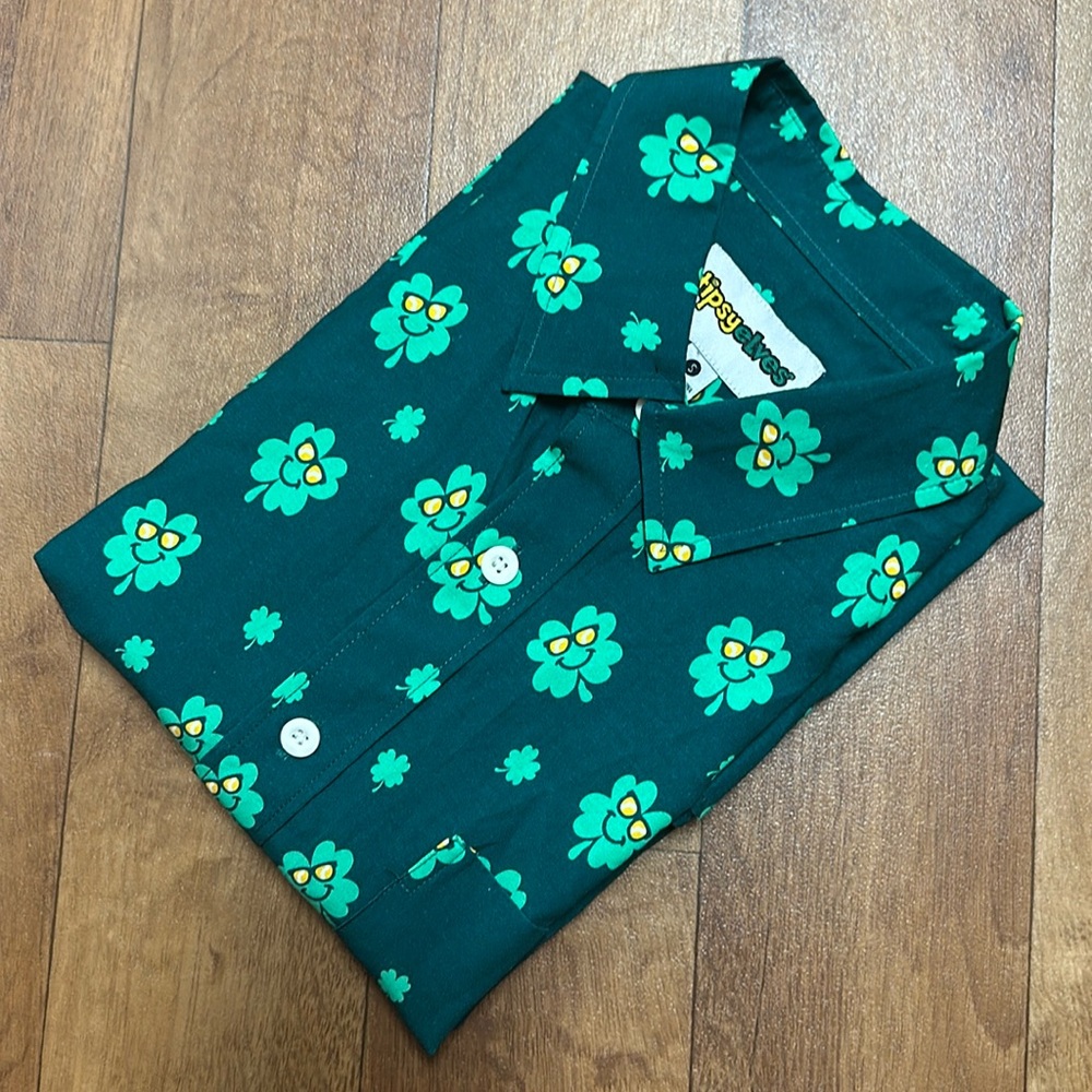 Tipsy Elves St. Patrick Day Clover Print Button Down Shirt